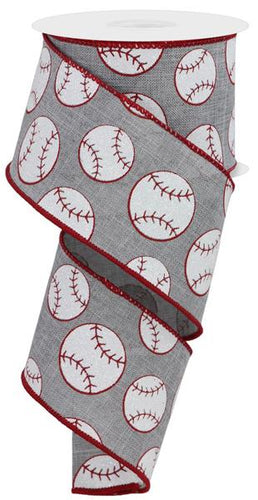 Sports Glitter Wired Ribbon: Baseball, Light Grey Gray - 2.5 Inches x 10 Yards (30 Feet)