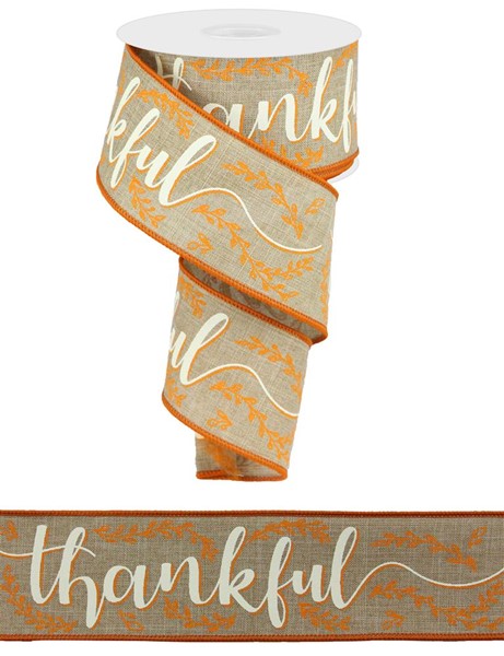 Thankful Wired Ribbon : Light Beige - 2.5 Inches x 10 Yards (30 Feet)