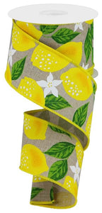 Lemon Royal Wired Ribbon : Natural Beige, Yellow - 2.5 Inches x 10 Yards (30 Feet)