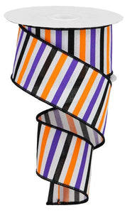 Halloween Stripes Wired Ribbon : Orange Purple Lime Green Black - 2.5 Inches x 10 Yards (30 Feet)