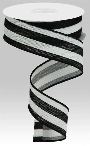Vertical Stripe Wired Edge Ribbon : White, Black - 1.5 inches x 10 Yards (30 Feet)