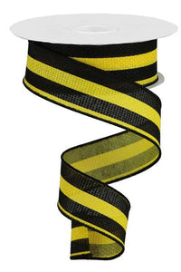Vertical Stripe Wired Ribbon : Sun Yellow, Black - 1.5 Inches x 10 Yards (30 Feet)
