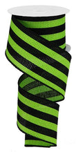 Load image into Gallery viewer, Vertical Stripe Wired Ribbon : Lime Green, Black - 2.5 Inches x 10 Yards (30 Feet)

