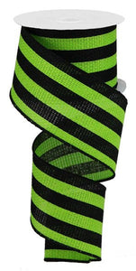 Vertical Stripe Wired Ribbon : Lime Green, Black - 2.5 Inches x 10 Yards (30 Feet)