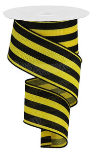 Vertical Stripe Wired Ribbon : Sun Yellow, Black - 2.5 Inches x 10 Yards (30 Feet)
