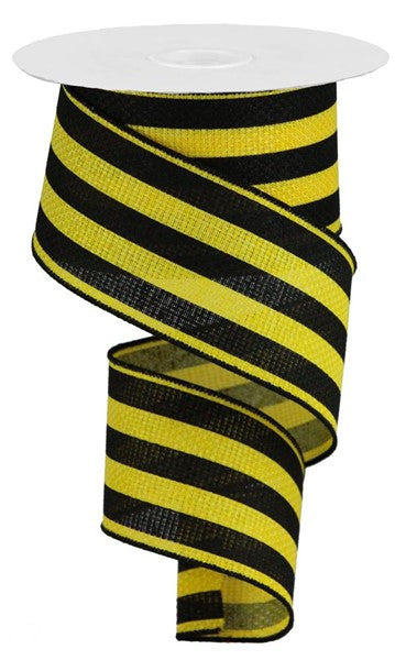 Vertical Stripe Wired Ribbon : Sun Yellow, Black - 2.5 Inches x 10 Yards (30 Feet)