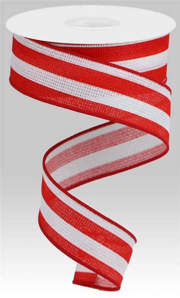 Vertical Stripe Wired Ribbon : Red, White - 1.5 Inches x 10 Yards (30 Feet)