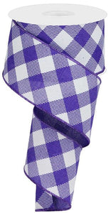 Diagonal Plaid Check Wired Ribbon : Purple, White - 2.5 inches x 10 Yards (30 Feet)