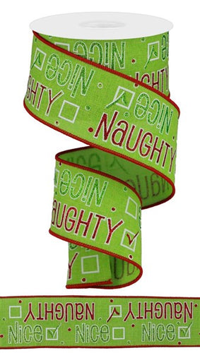 Naughty or Nice Christmas Wired Ribbon : Lime Green - 2.5 Inches x 10 Yards (30 Feet)