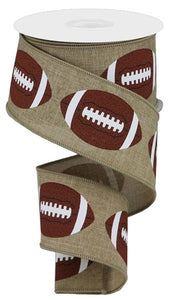 Football Wired Ribbon - 10 Yards (Light Beige, 2.5 Inches)