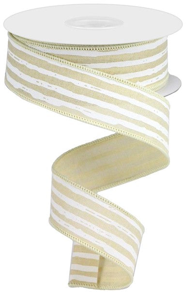 Cream Ivory Irregular Stripes Wired Ribbon | Farmhouse | 1.5 Inches x 10 Yards