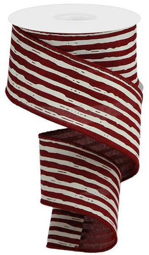 Burgundy Red Cream Irregular Stripes Wired Ribbon - 2.5 Inches x 10 Yards (30 Feet)