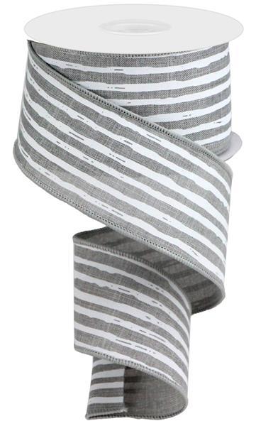 Grey Gray & White Vertical Stripe Wired Ribbon - 2.5 Inches x 10 Yards (30 Feet)