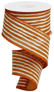 Talisman Rust Burnt Orange Cream Irregular Stripes Wired Ribbon  - 2.5 Inches x 10 Yards (30 Feet)