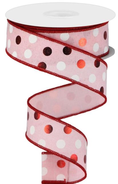 Metallic Polka Dots Royal Valentine's Day Wired Ribbon (Pink, Red, White) 1.5 Inches x 10 Yards