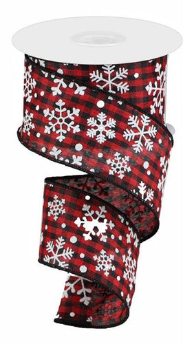 Snowflake Christmas Gingham Check Ribbon : Black, Red, White - 2.5 Inches x 10 Yards (30 Feet)