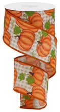 Load image into Gallery viewer, Pumpkin Patch Ribbon : Ivory Gingham Check Pumpkin Ribbon - 2.5 Inches x 10 Yards (30 Feet)
