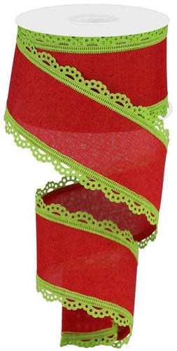 Christmas Lace Scalloped Edge Royal Burlap Wired Ribbon Red, Lime Green) - 2.5 Inches x 10 Yards (30 Feet)