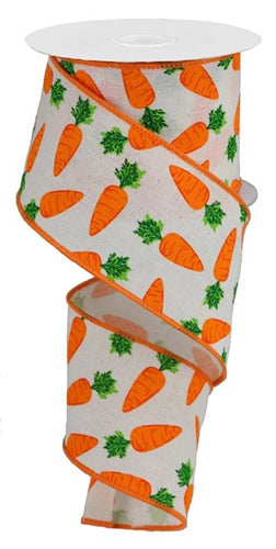 Carrots on Cotton Wired Ribbon : Orange, Cream Ivory - 2.5 Inches x 10 Yards (30 Feet)