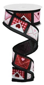 Love Letters Royal Valentine's Day Wired Ribbon (Pink, Red, Black, White) 1.5 Inches x 10 Yards