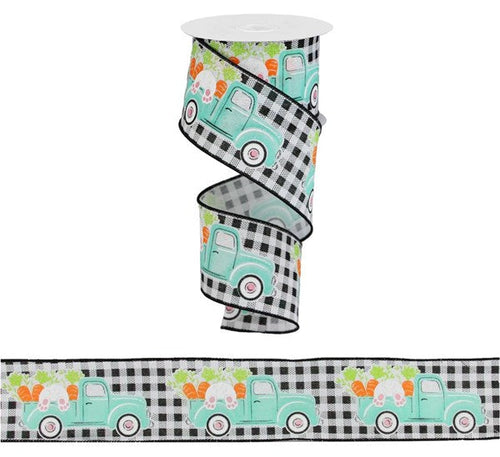Bunny Carrots Truck Gingham Wired Ribbon : Lavender Purple -  2.5 Inches x 10 Yards (30 Feet)