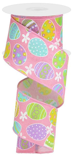 Easter Eggs on Canvas Wired Ribbon Light Pink - 2.5 Inches x 10 Yards (30 Feet)