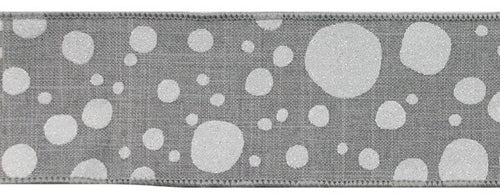 Glitter Polka Dots Royal Canvas Wired Ribbon : Grey Gray, White  - 2.5 Inches x 10 Yards (30 Feet)