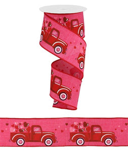 Truck Hearts Royal Ribbon : Hot Pink - Valentine Hot Pink Truck Wired Ribbon 2.5 Inches x 10 Yards (30 Feet)