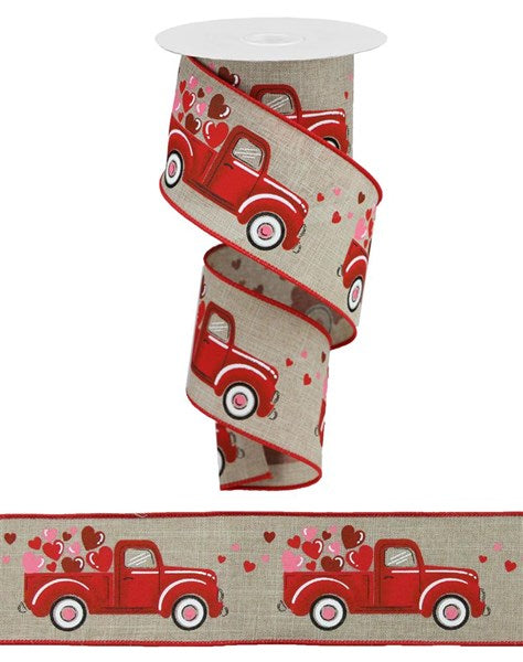Truck Hearts Royal Ribbon : Natural Beige - 2.5 Inches x 10 Yards (30 Feet)