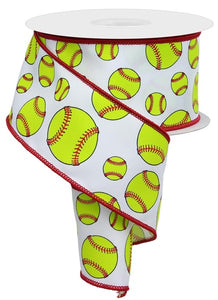 Softball Canvas Wired Ribbon - White, Yellow, Red - 2.5 Inches x 10 Yards (30 Feet)