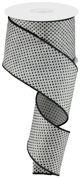Glitter Swiss Polka Dots Wired Ribbon : Grey Gray Black -2.5 Inches x 10 Yards (30 Feet)