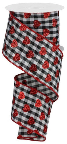 Red Heart Black White Buffalo Plaid Wired Ribbon : - 2.5 Inches x 10 Yards (30 Feet)