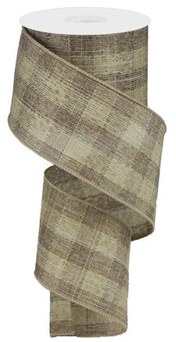 Woven Canvas Check Wired Ribbon : Brown, Beige - 2.5 Inches x 10 Yards (30 Feet)