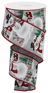 Iridescent Snowman Royal Wired Ribbon : Light Grey Gray, Brown, Red, White - 2.5 Inches x 10 Yards (30 Feet)