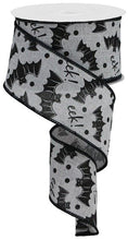 Load image into Gallery viewer, Halloween Bats on Canvas Wired Ribbon : Light Grey Gray - 2.5 Inches x 10 Yards (30 Feet)
