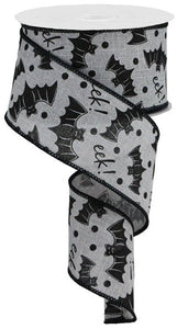 Halloween Bats on Canvas Wired Ribbon : Light Grey Gray - 2.5 Inches x 10 Yards (30 Feet)