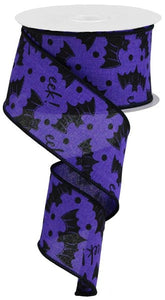 Bats Halloween Wired Ribbon : Purple Black - 2.5 Inches x 10 Yards (30 Feet)