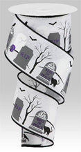 Load image into Gallery viewer, Halloween Graveyard Canvas Wired Ribbon - White, Grey Gray, Black - 2.5 Inches x 10 Yards (30 Feet)
