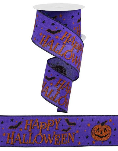 Purple Orange Black Happy Halloween 2.5 Inches x 100 foot wired Ribbon