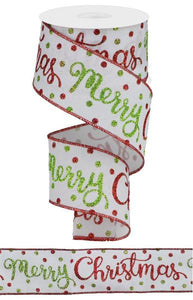 Merry Christmas Script White/Lime/Red - 2.5 Inches x 100 Feet (33.3 Yards)