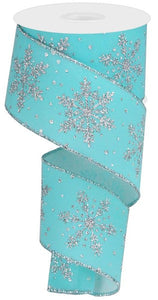 Glittered Snowflakes/Velvet Color: Ice Blue/Silver - 2.5 Inches x 100 Feet (33.3 Yards)
