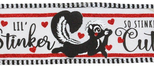 Valentine Skunks Stripe Wired Ribbon : Red Black White -  2.5 Inches x 10 Yards (30 Feet)
