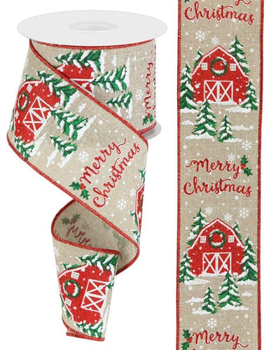 Christmas Country Barn Ribbon : Natural Brown, Beige, Red - 2.5 Inches x 10 Yards (30 Feet)