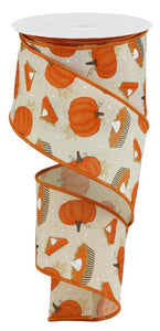 Pumpkin Pie on Canvas Wired Ribbon : Cream Ivory - 2.5 Inches x 10 Yards (30 Feet)