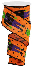 Load image into Gallery viewer, Frankenstein and Polka Dots on Canvas Wired Edge Ribbon, 10 Yards (Orange, 2.5 Inch)
