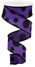 Load image into Gallery viewer, Polka Dot Wired Ribbon : Purple Black 1.5 inches x 10 yards (30 feet)
