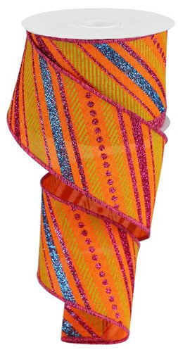 Glitter Diagonal Plaid Spring Ribbon : Orange, Hot Pink, Turquoise Blue, Lime Green (2.5 Inches x 10 Yards (30 Feet))