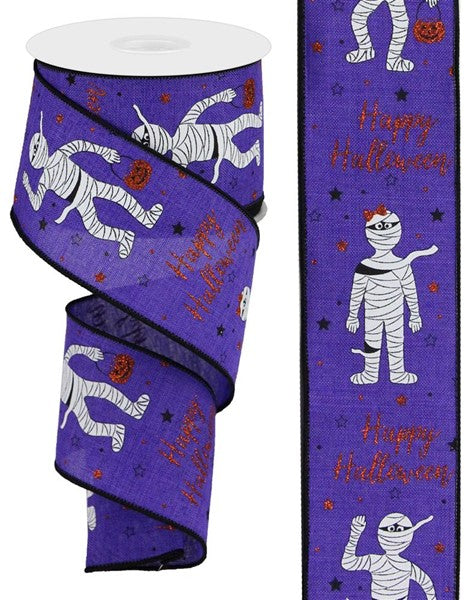 Mummies with Glitteron Canvas Wired Edge Ribbon, 10 Yards (Purple, 2.5 Inch)