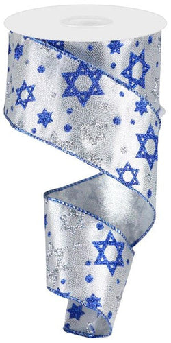 Star of David Metallic Ribbon : Silver 10 Yards - Hanukkah Ribbon  - 2.5 Inches x 10 Yards (30 Feet)