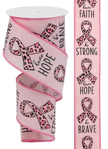 Breast Cancer Leopard Wired Ribbon : Pale Pink - 2.5 Inches x 10 Yards (30 Feet)